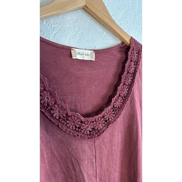 Altar'd State Burgundy Lace Crochet Trim Tunic Swing Top Babydoll Dark Goth - Picture 7 of 8